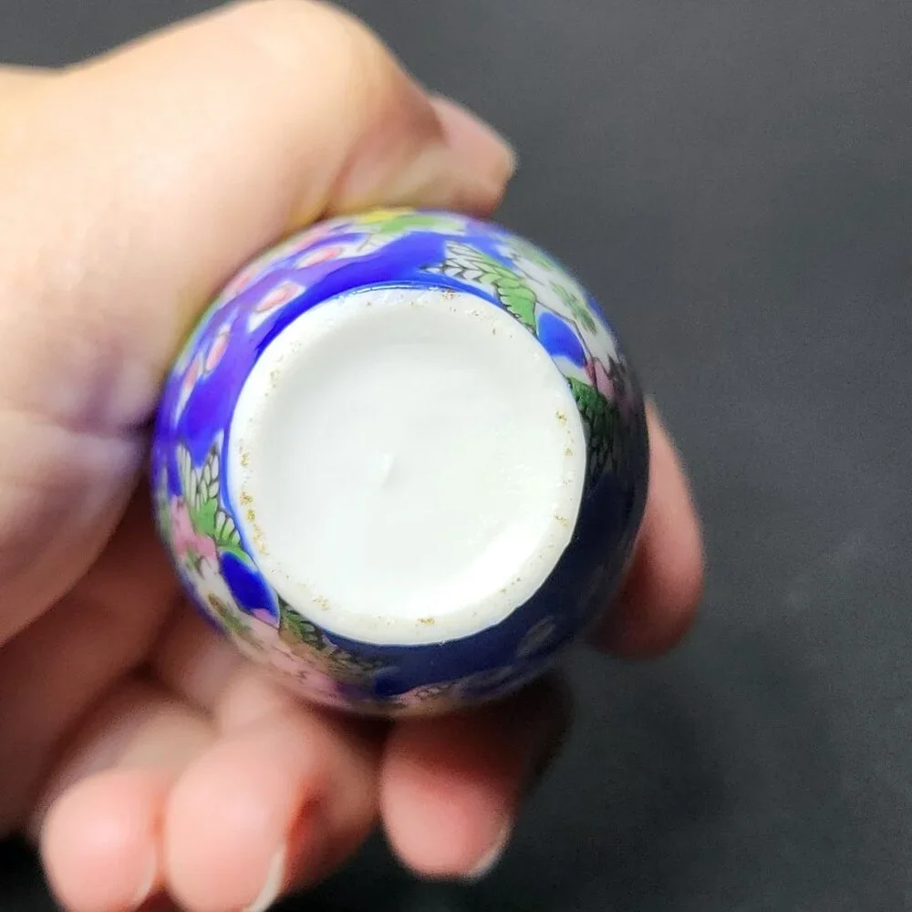 Vintage Japanese‎ Hand Painted Blue Mini Vase Miniature Dollhouse Decor